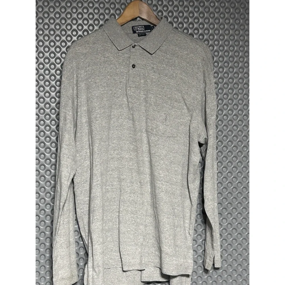 POLO Ralph Lauren 100% Cotton Grey Pony Long Sleeve Polo Shirt Heather Grey